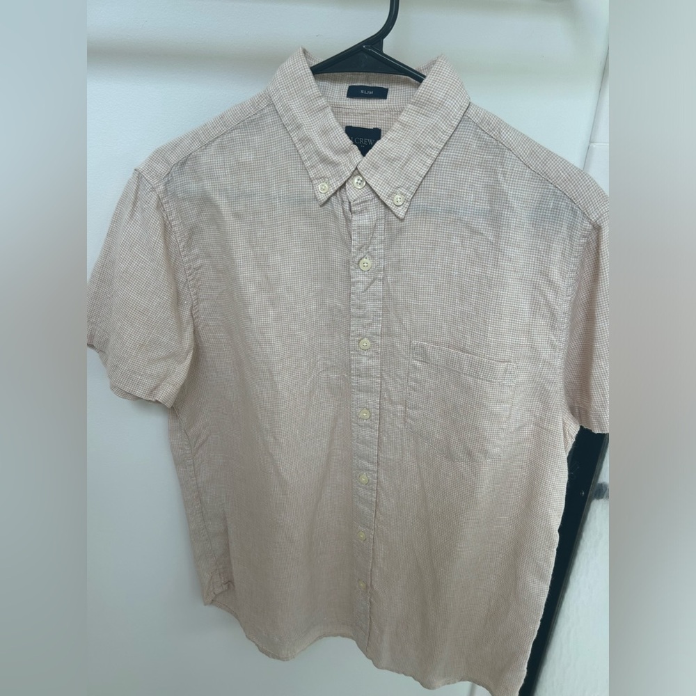 J Crew Linen Short Sleeve Button Down Slim Fit size M